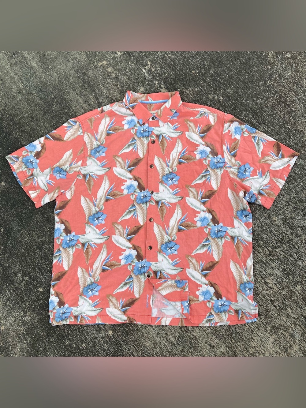 Tommy Bahama Mens Shirt 2XB Hawaiian Silk Blend Pink Floral Camp Island Zone